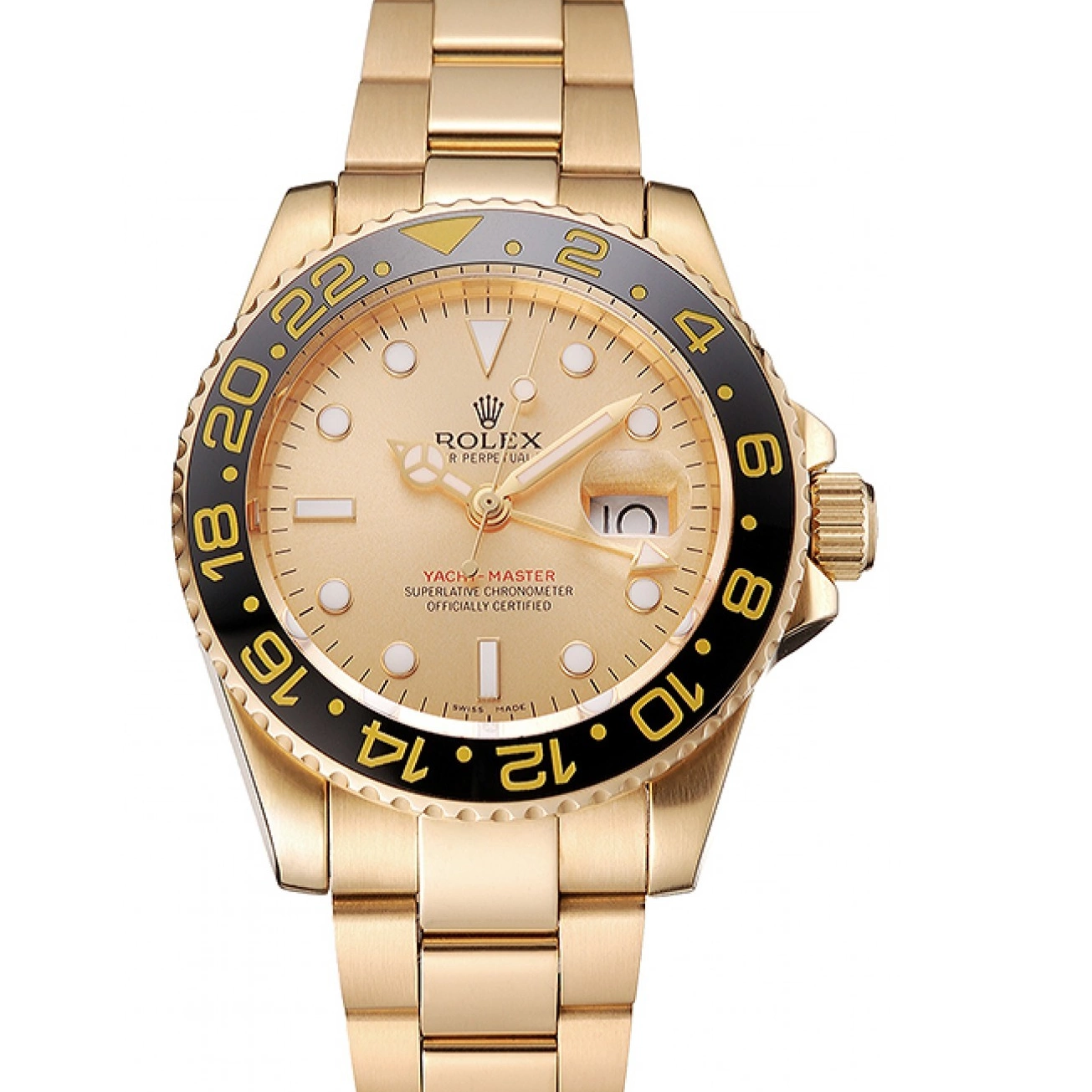 Aaa replica watch Bracelet Gold II Black Bezel Swiss 1453749 GMT Case Dial Rolex Gold And Master 0725